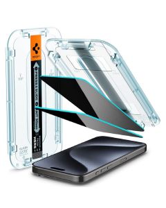 Spigen Folie Sticla Glass tR EZ Fit Privacy iPhone 15 Pro set 2 buc, kit de montare