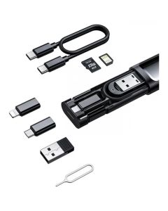Mcdodo Set de adaptoare si cabluri,1 x carcasa, 3x adaptoare USB-C la Lightning, microUSB, USB, 1x cablu USB-C, 1x card TF, 1x cheie cartela SIM, Negru