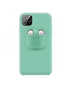 Husa iPhone 11 Pro Lemontti Liquid Silicone with Apple AirPods Case Mint Green