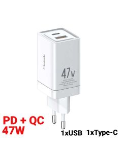 Incarcator Retea Mcdodo GaN Mini Fast Charge Dual USB PD/QC White 47W