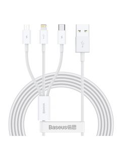Cablu Fast Charging USB la Lightning, MicroUSB si Type-c Baseus Superior Series 3.5A White 1.5m