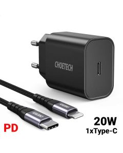 Incarcator Retea iPhone USB-C la Lightning Choetech Fast Charge PD 20W Negru