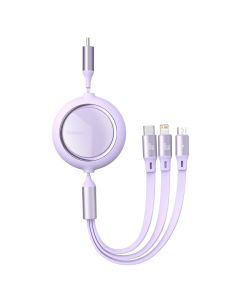 Cablu Type-C la MicroUSB+Lightning+Type-C Baseus Bright Mirror 3 in 1 Retractabil Violet 100W, 1.2m