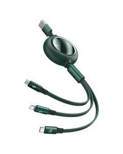 Cablu USB la Lightning, MicroUSB si Type-c Baseus Bright Mirror 3 in 1 Retractabil Green 66W, 1.2m