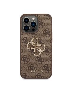 Husa iPhone 14 Pro Max Guess Leather 4G Metal Logo Brown