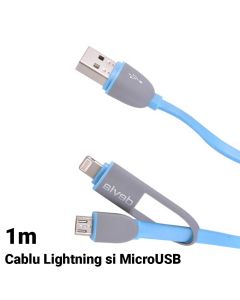 Cablu Lightning si MicroUSB Devia Speed 2 in 1 Blue (sincronizare si incarcare)
