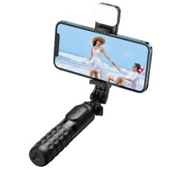 Mcdodo Selfie Stick Bluetooth compatibil cu telefoane de 3.5-6.7 inch, reglare 360 grade, telecomanda inclusa, lumina integrata, Negru